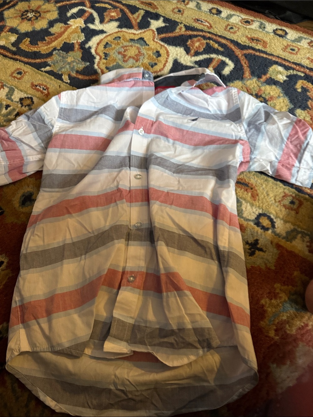 Nautica Men's Short Sleeve Stripe Button-Up Shirt - Pink, Gray & White